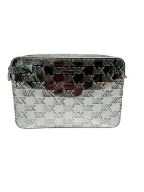 Michael Kors Silver Coated Canvas Jet Set Large East West Crossbody Bag